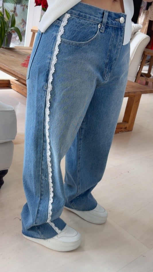 Lace Barrel Denim Pants