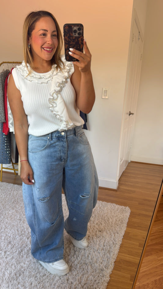 Multi Ruffle White Top