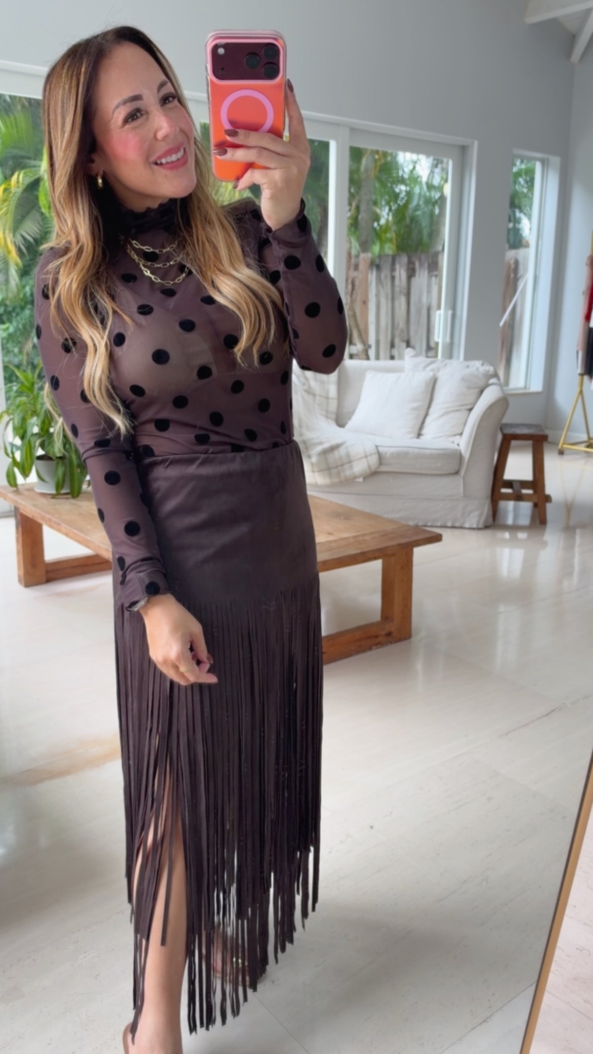 Cocoa Dot Mesh Top