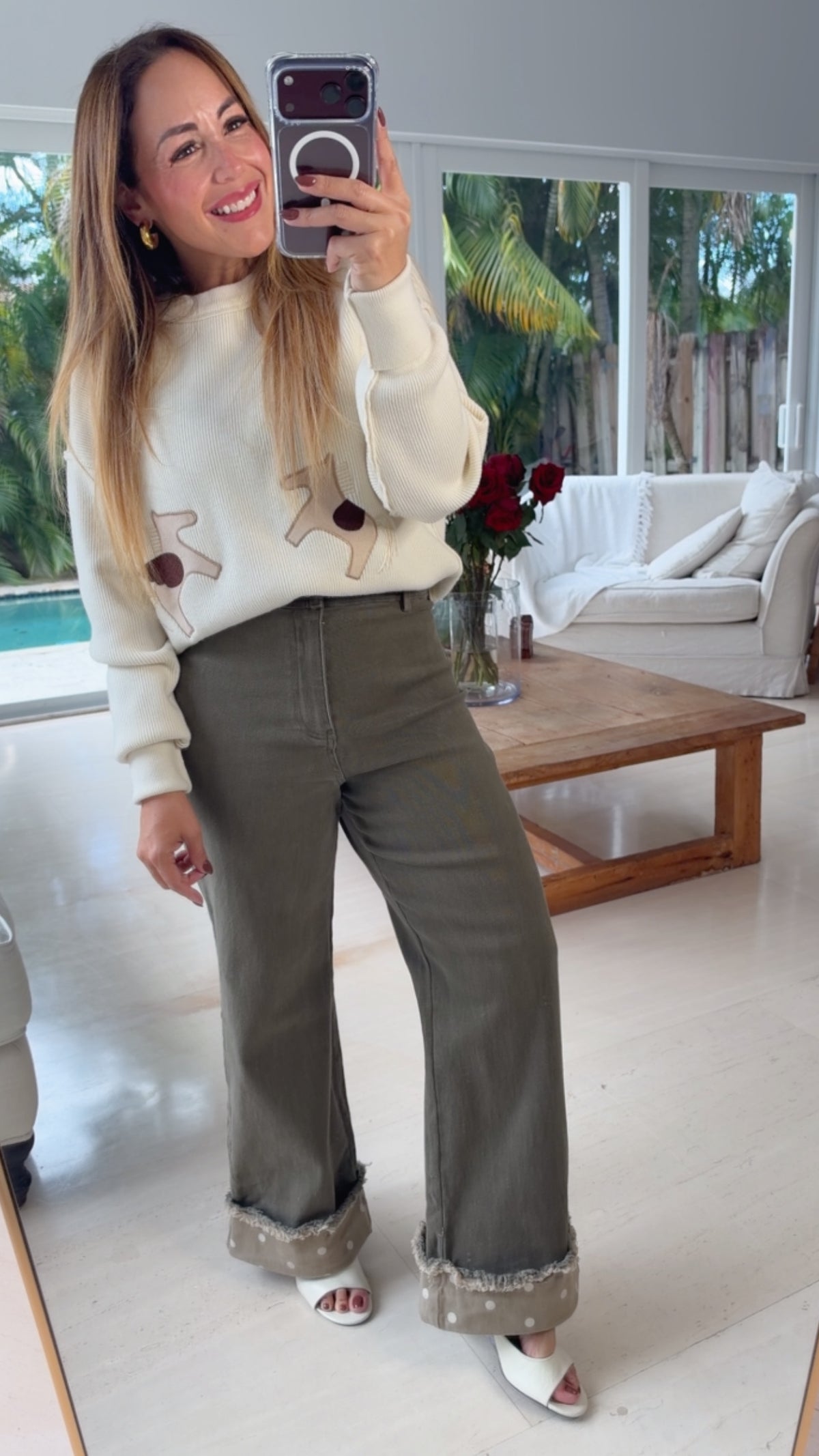 Olive Polka Cuff Jeans