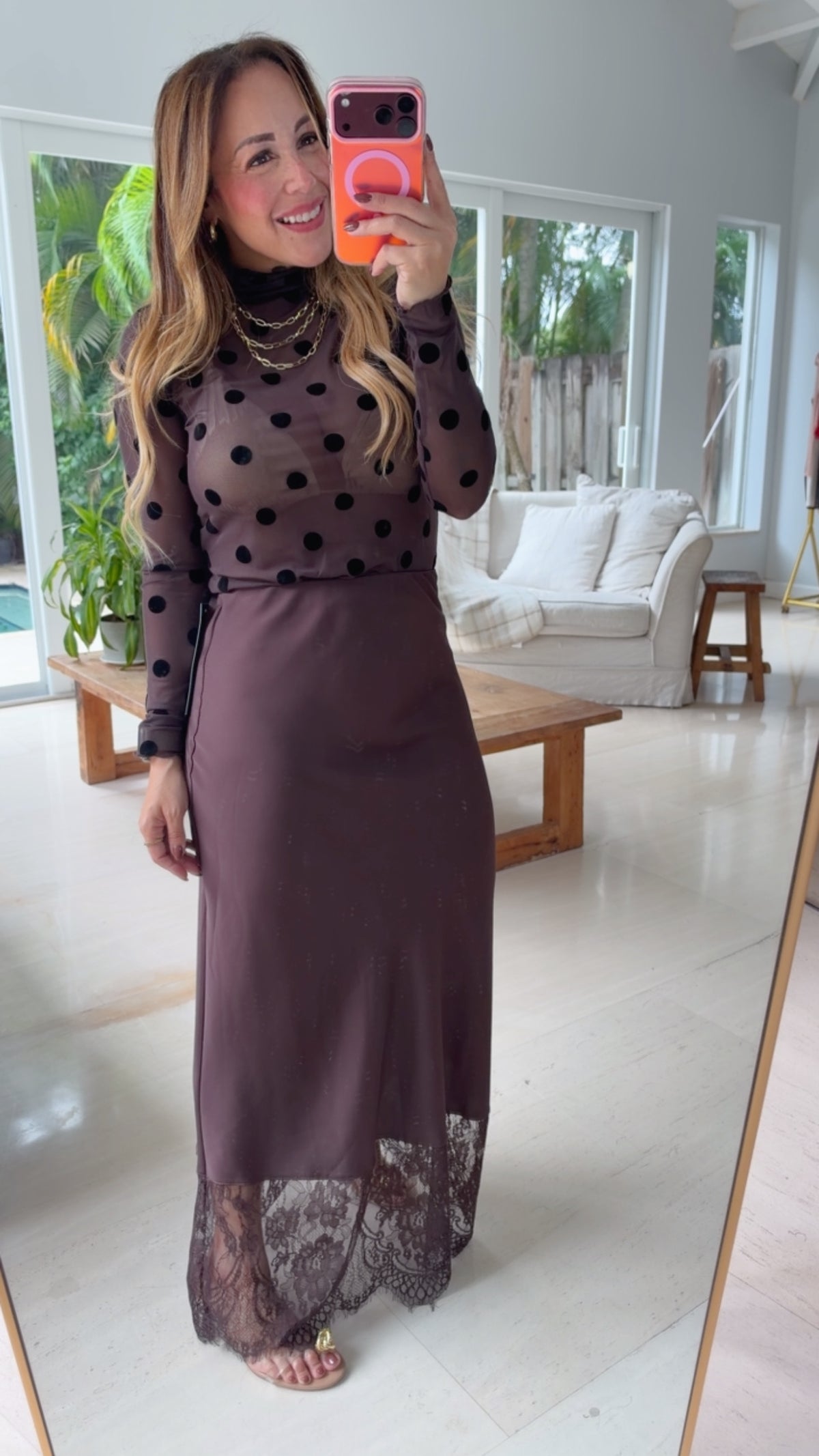 Cocoa Dot Mesh Top