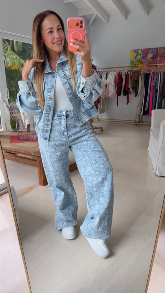 Blue Bloom Denim Set