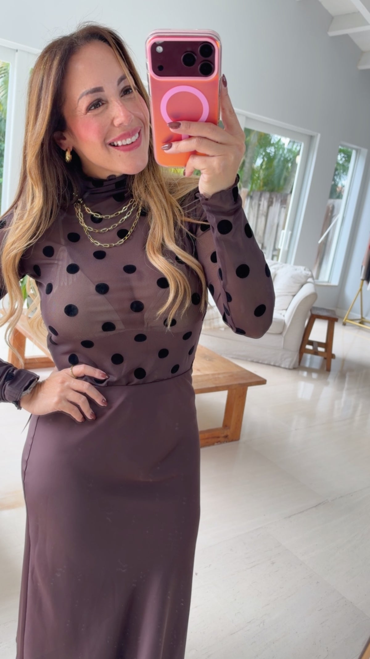 Cocoa Dot Mesh Top