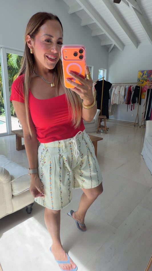 Red  Scoop Neck Top