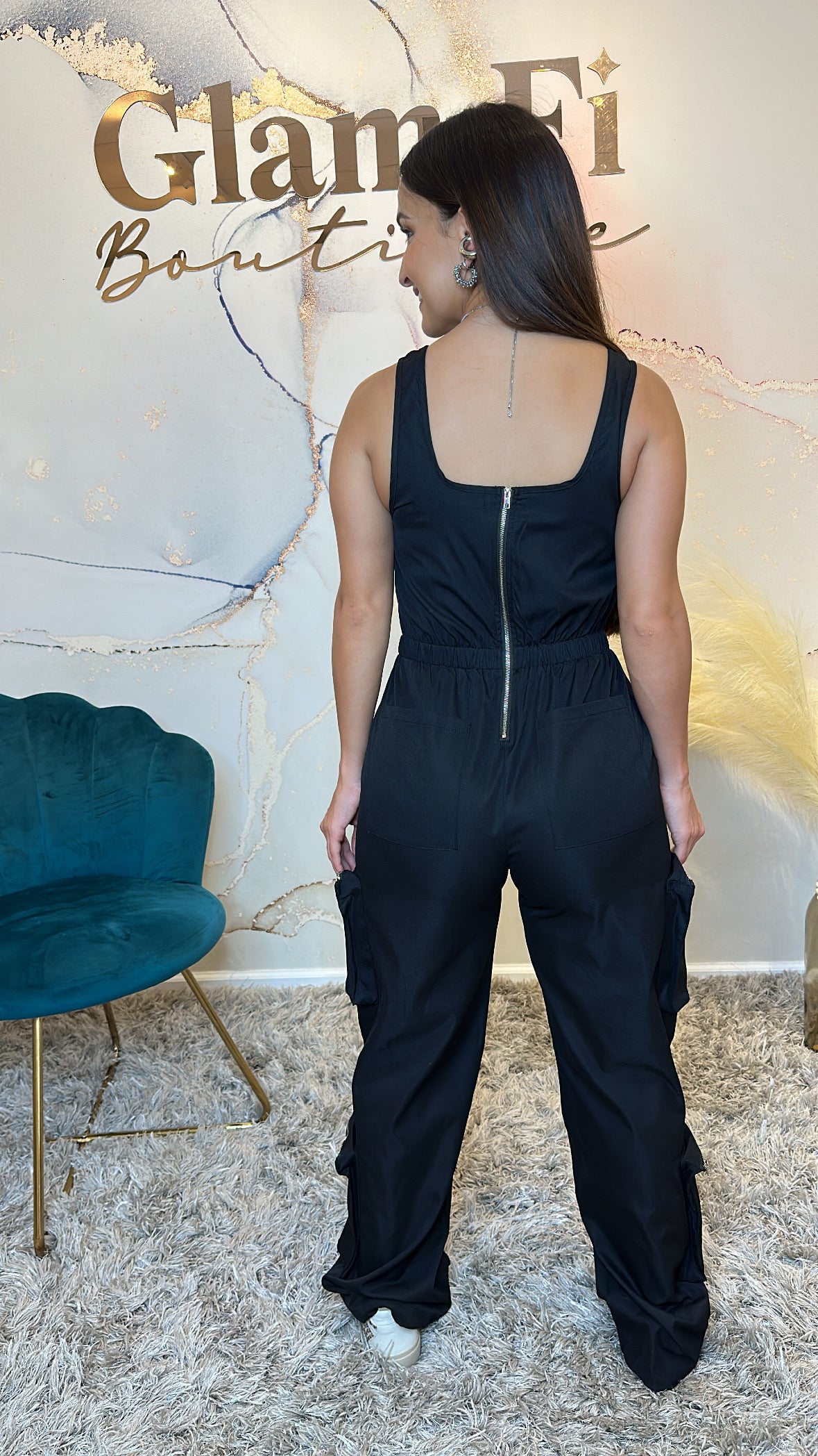 Black Cargo Jumpsuit