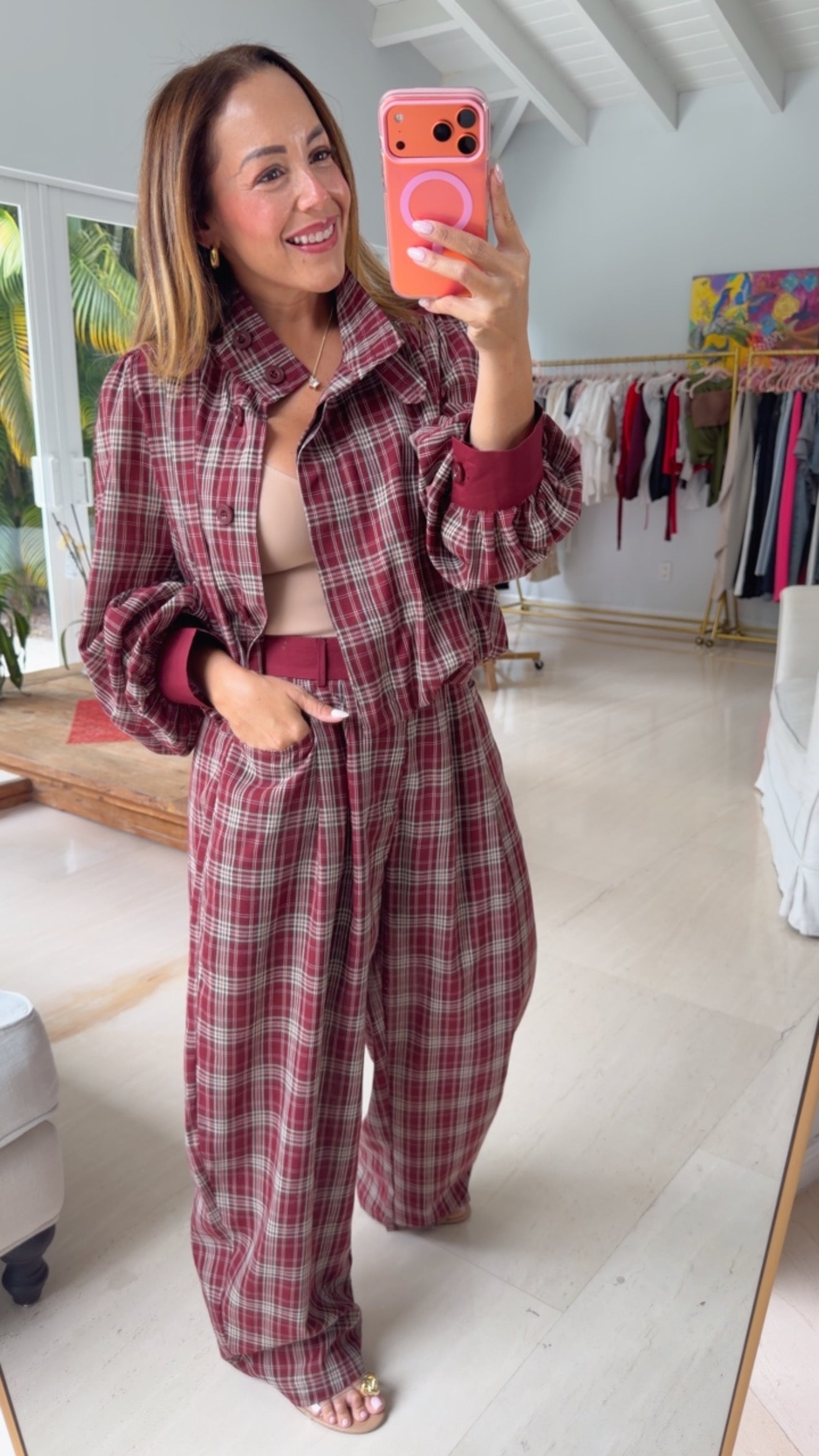 Bordeaux Plaid Set