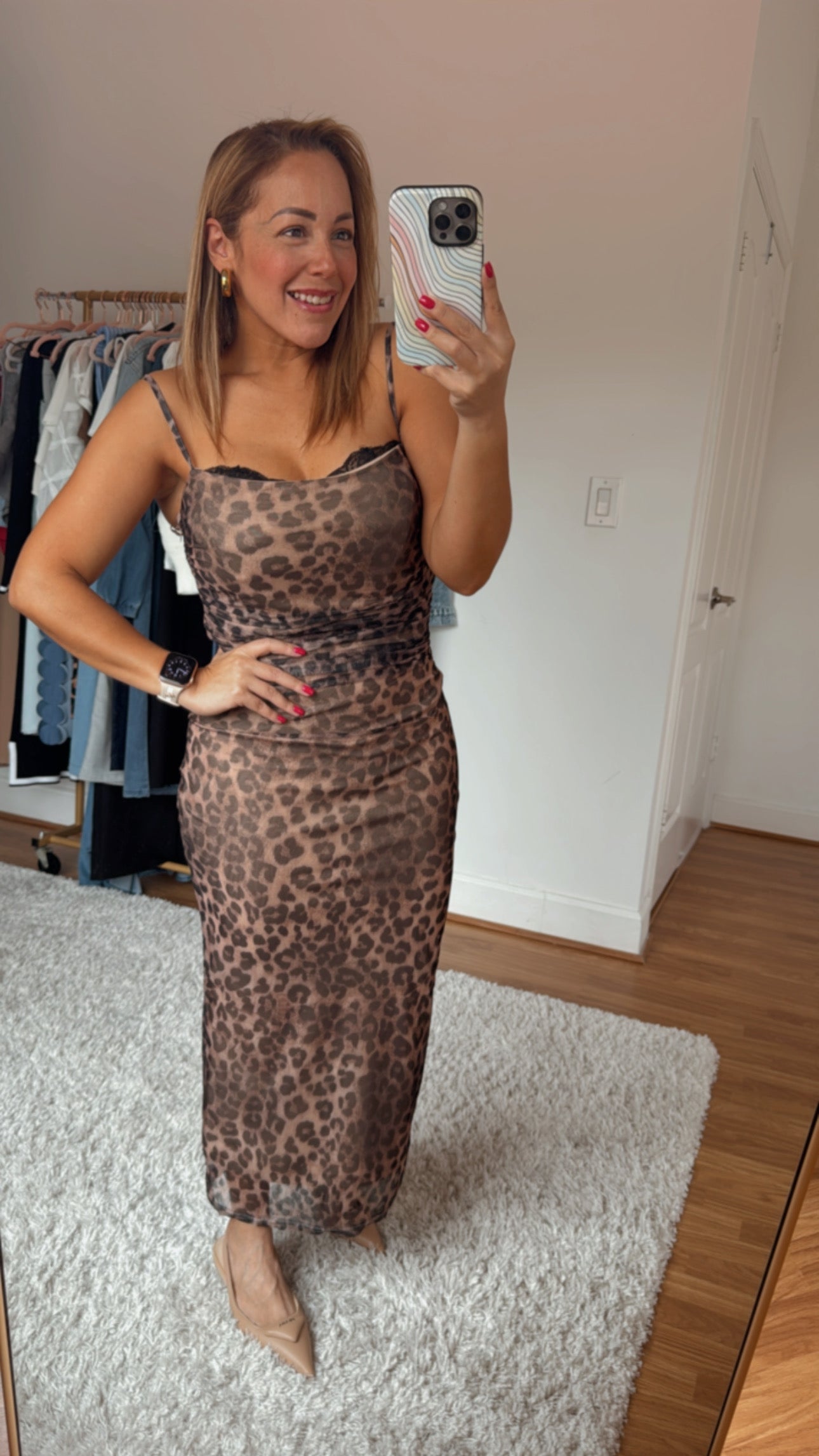 Leopard Mesh Midi Dress