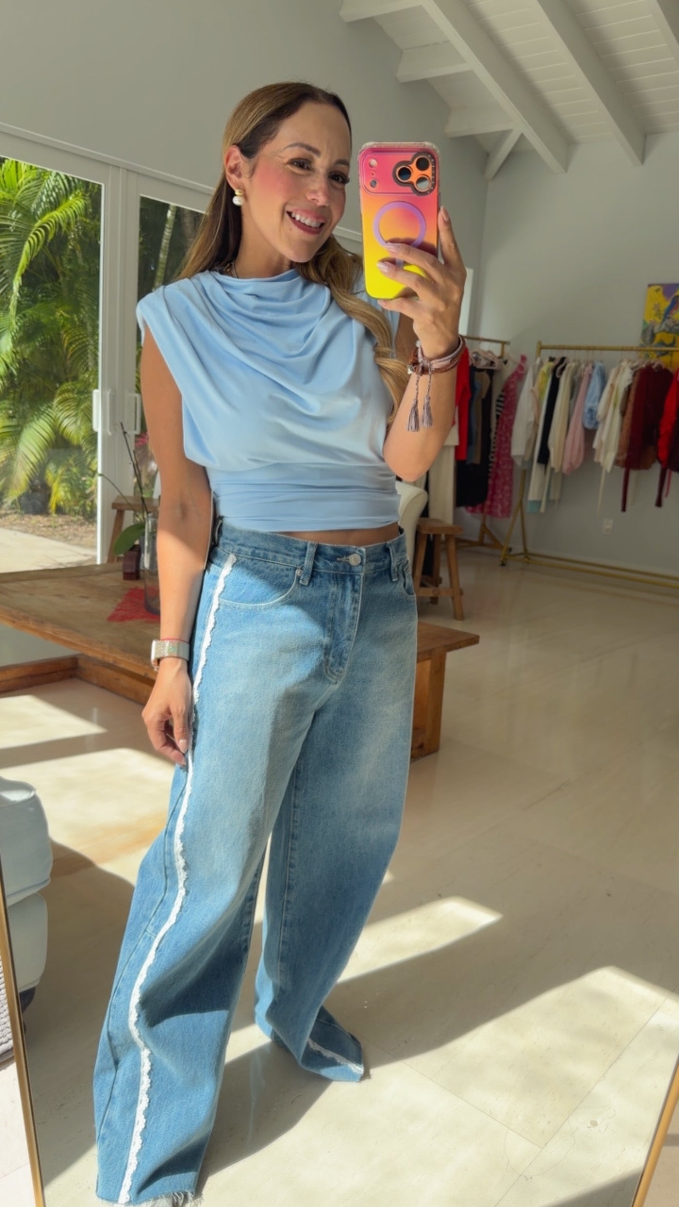 Lace Barrel Denim Pants