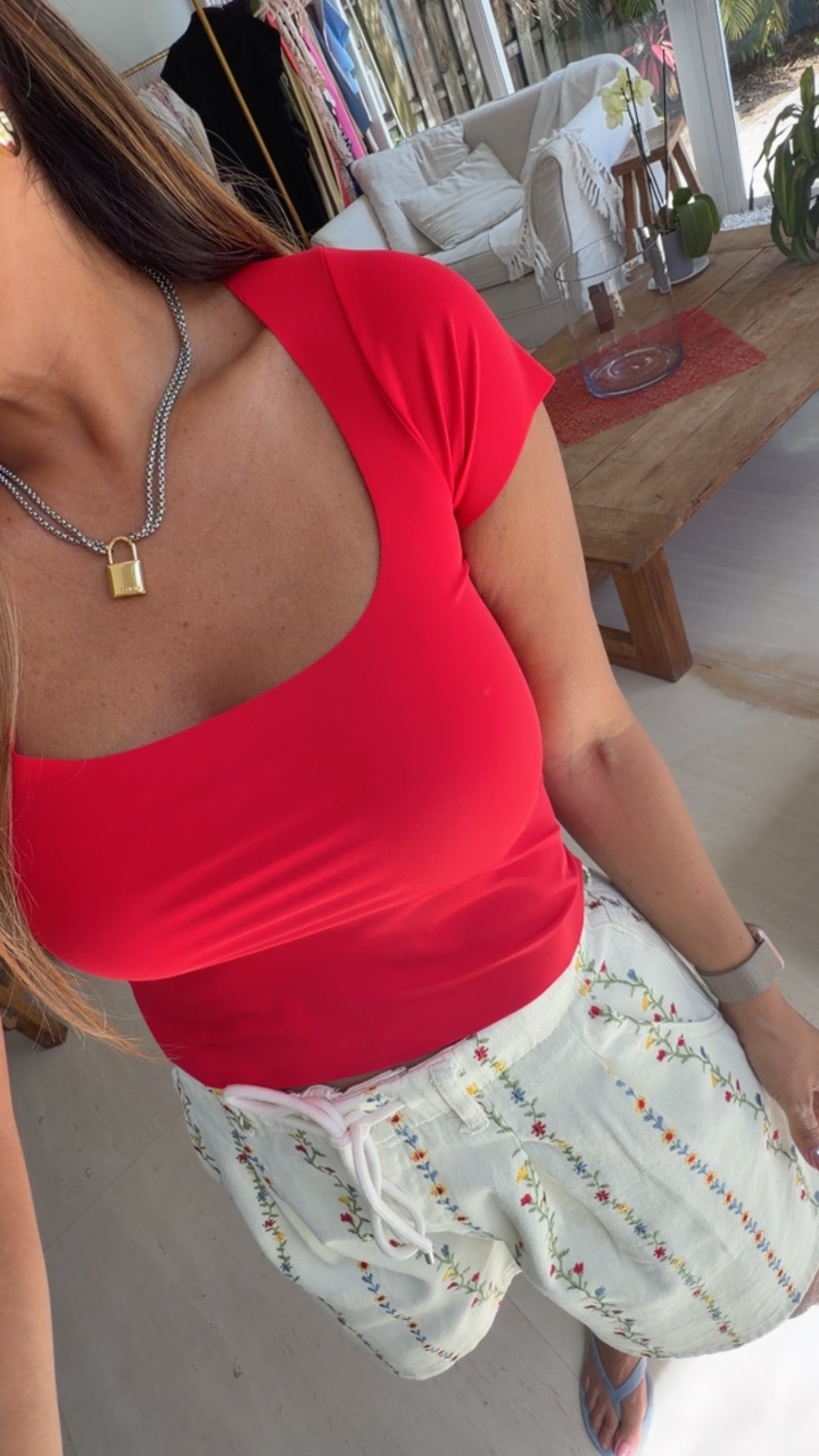 Red  Scoop Neck Top