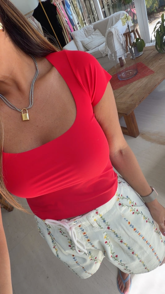 Red  Scoop Neck Top