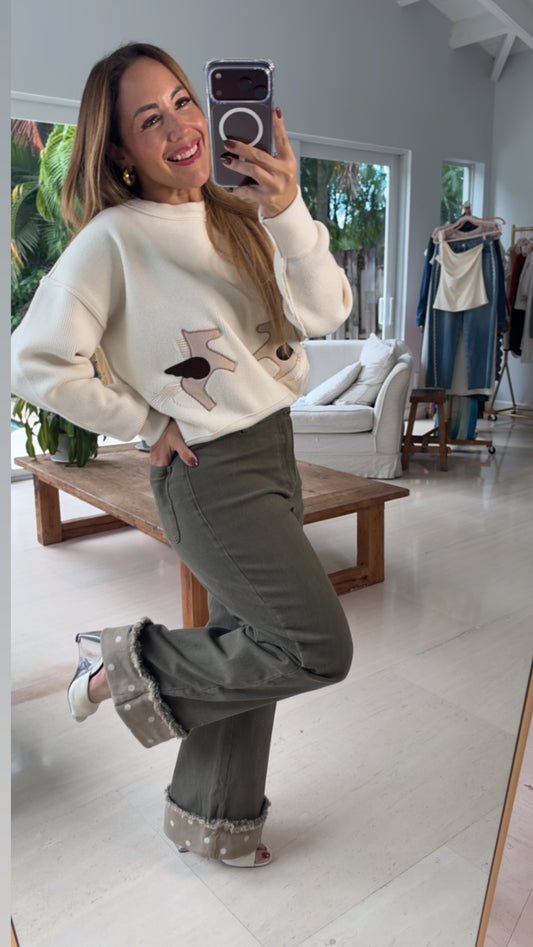 Olive Polka Cuff Jeans
