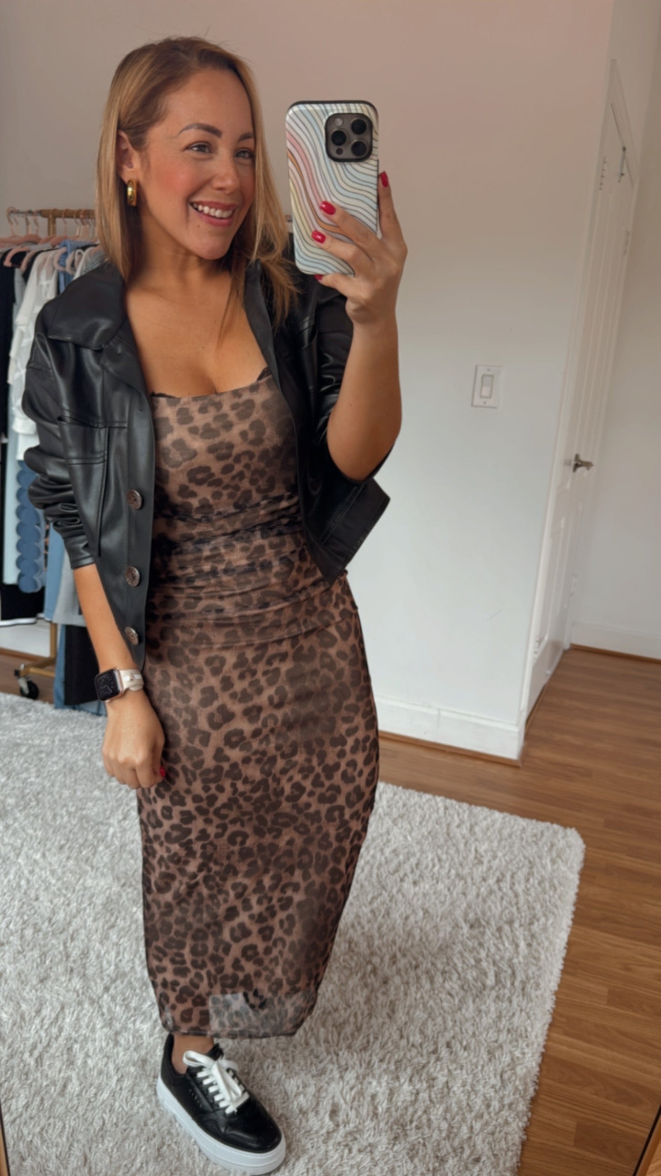 Leopard Mesh Midi Dress