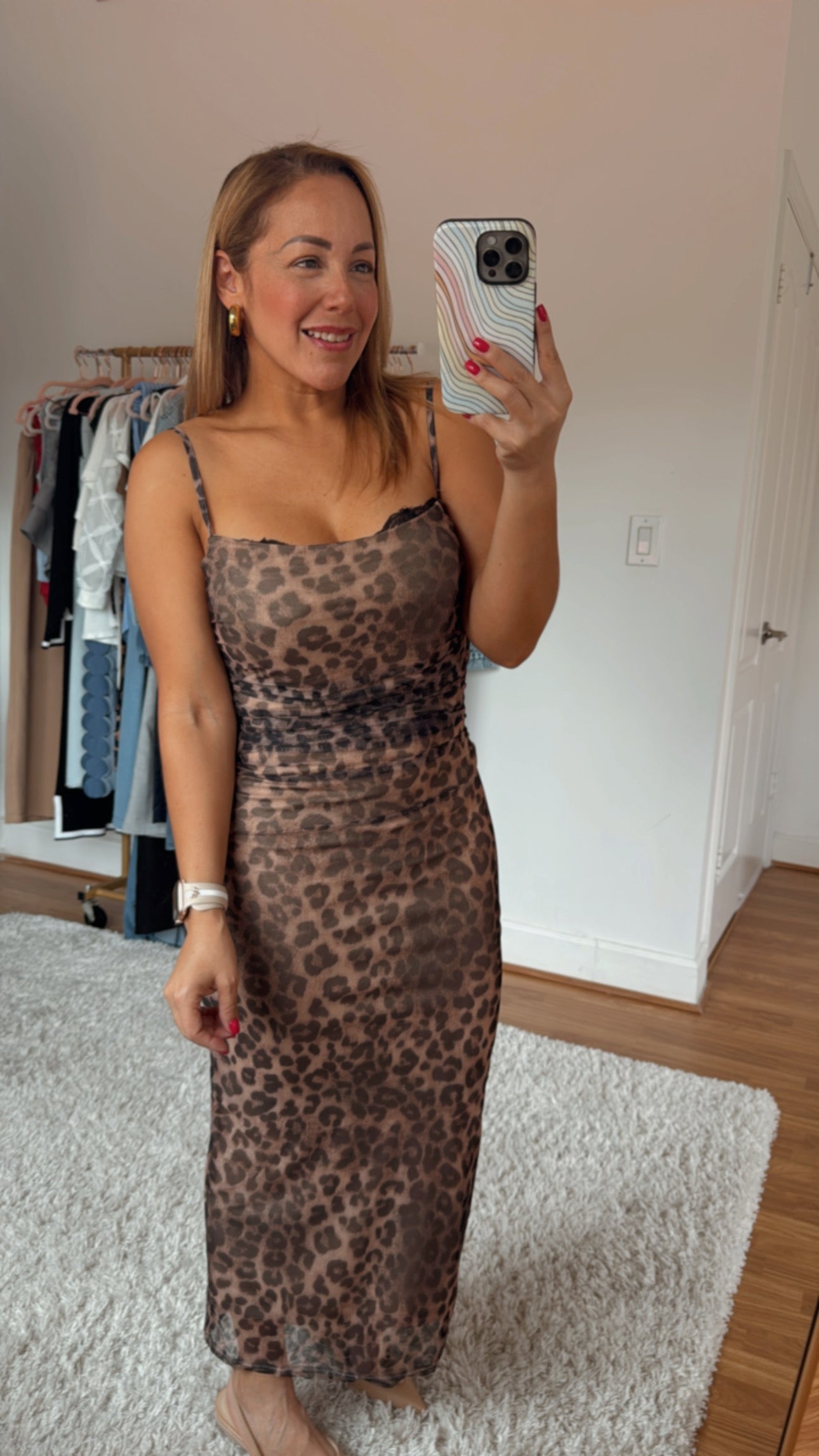 Leopard Mesh Midi Dress