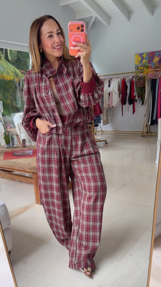 Bordeaux Plaid Set